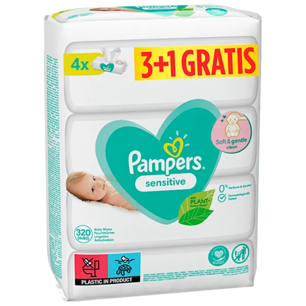 Влажные салфетки Pampers Sensitive, 3+1