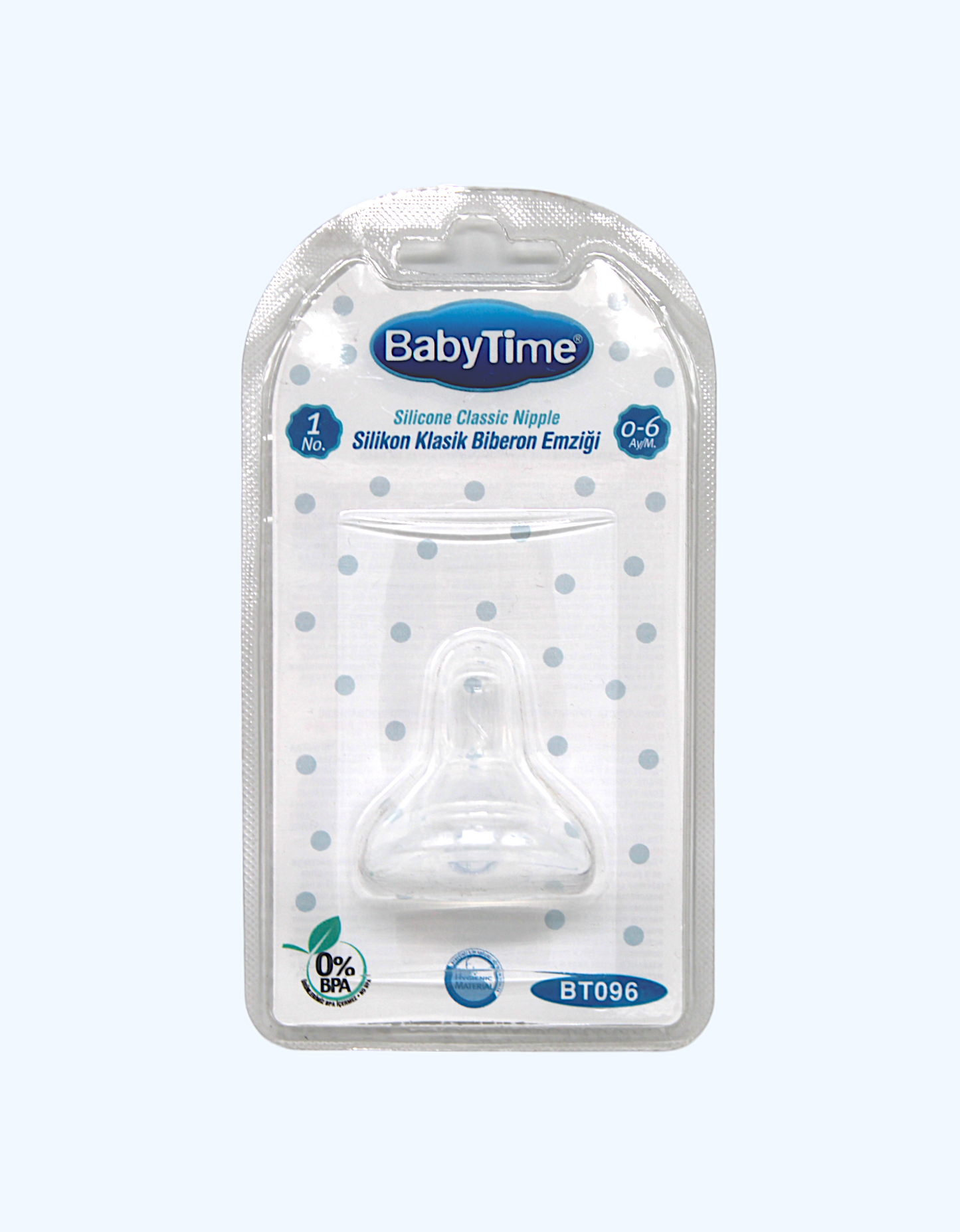 Соска-пустышка BabyTime (0–6 мес.) BT122-1 силиконовая, ортодонтическая, непрозрачная