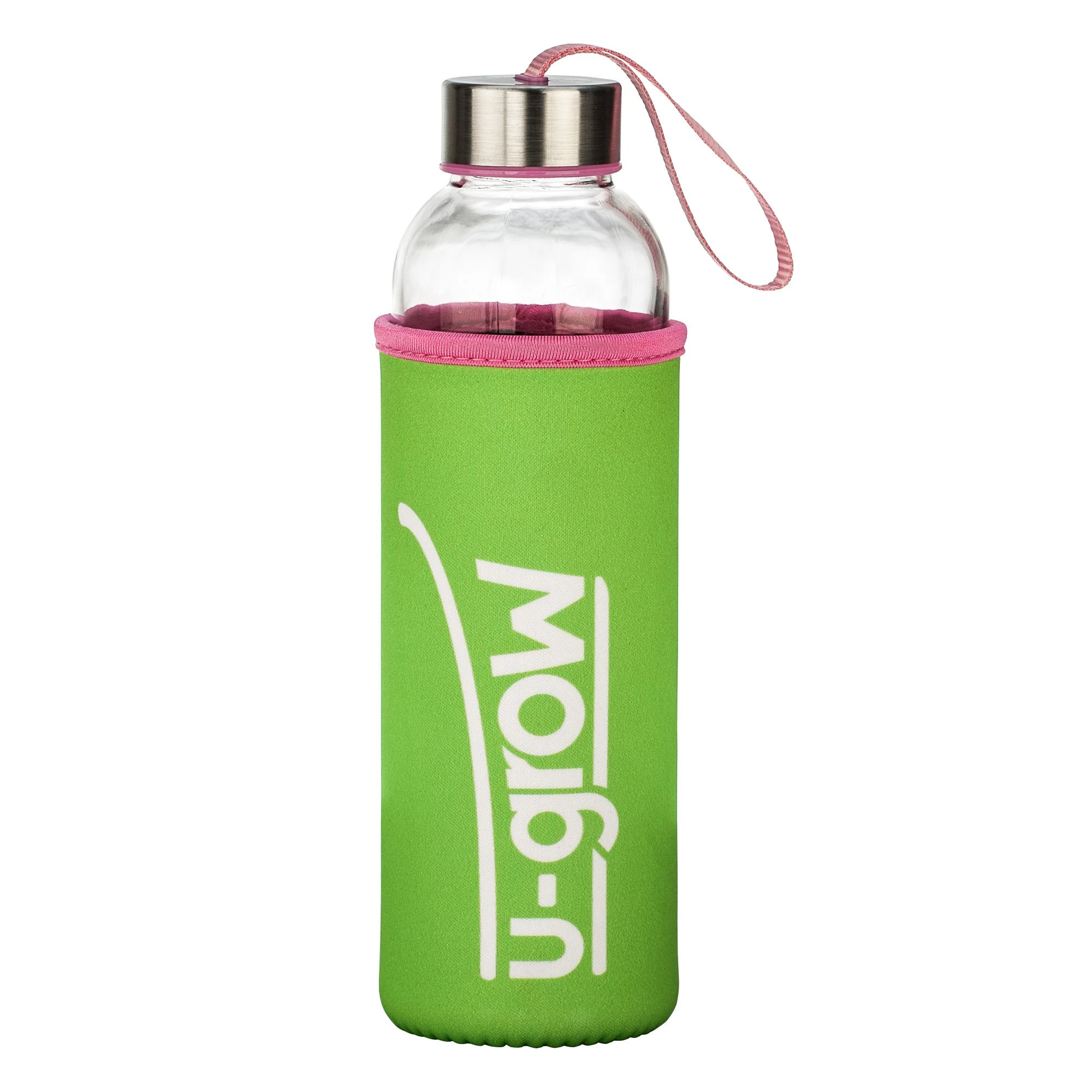U-Grow Бутылочка 520 мл (стекло) с термоизоляционным чехлом UBTL-520GRN, зеленый/розовый
