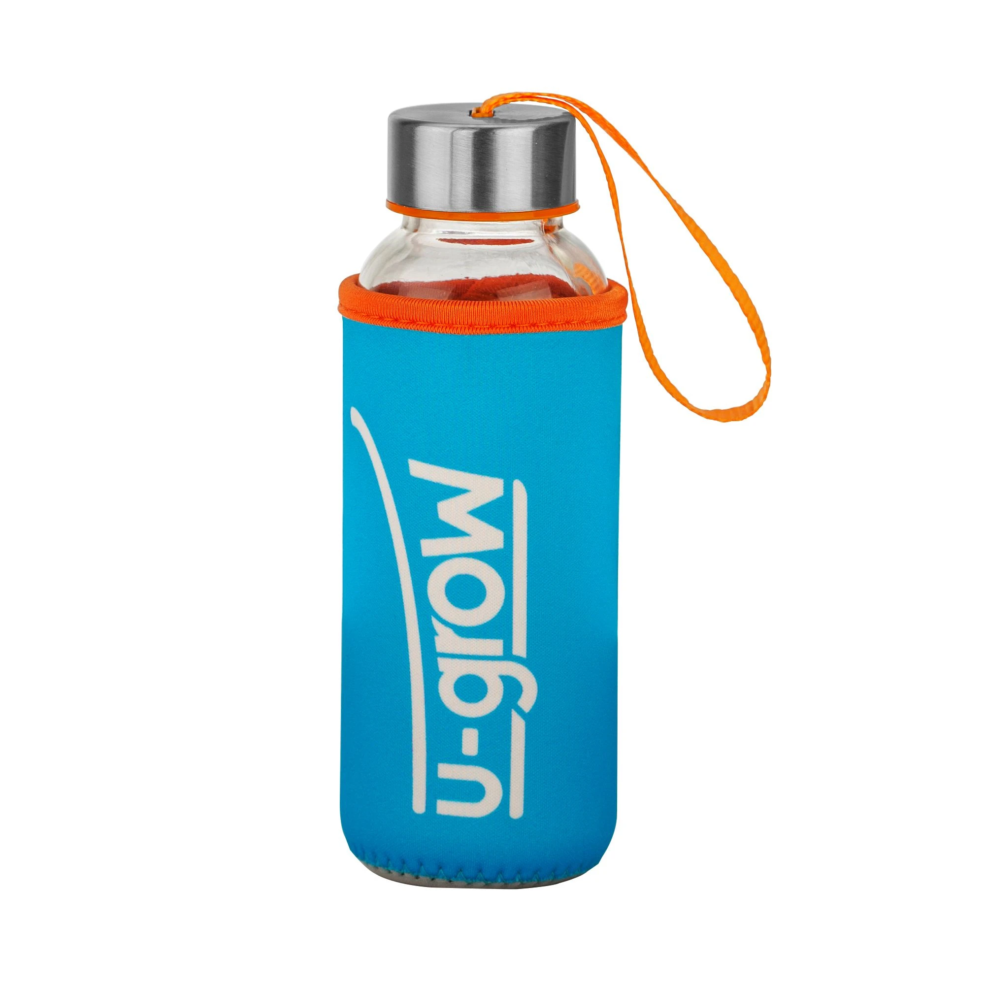 Бутылочка U-Grow 308 мл (стекло) с термоизоляционным чехлом UBTL-308BLU, синий/оранжевый