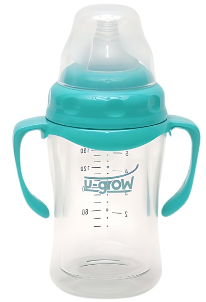 U-Grow (0–3 месяца) Бутылочка стеклянная 120 мл, с широким горлышком и мягкой пластиковой защитой (A-1055)