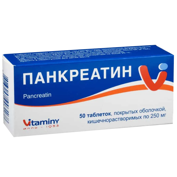 Панкреатин 250 мг таблетки, покрытые кишечнорастворимой пленочной оболочкой  N10x 6   Vitaminy SAP