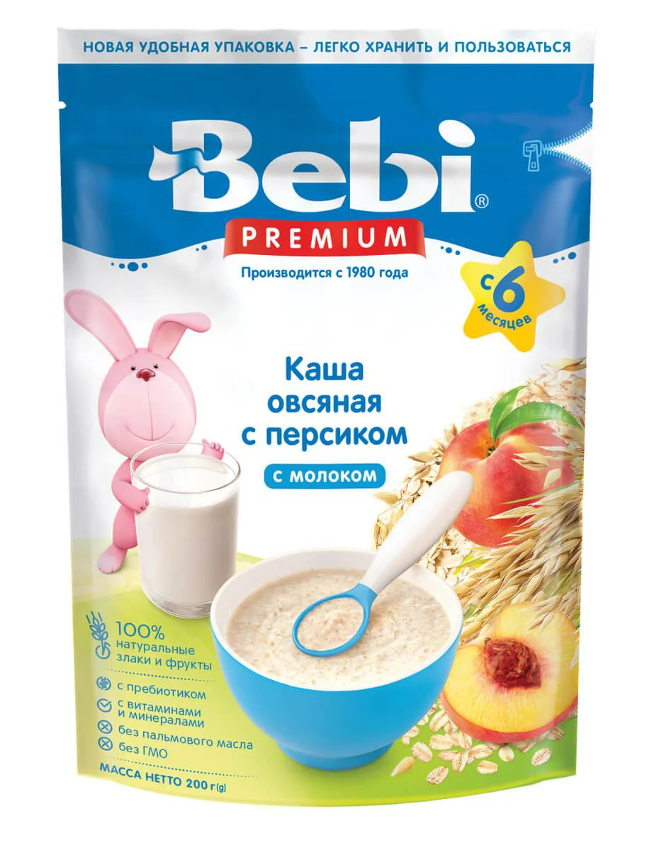 Bebi Premium «Молочная каша овсяная с персиком» 200 г (9 мес.+)