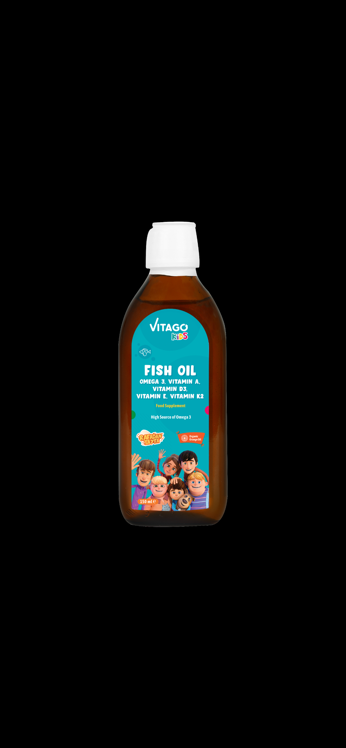 Vitago Kids Рыбий жир, омега-3, ЭПК, ДГК, витамины A, D3, E и K2, сироп 150 мл